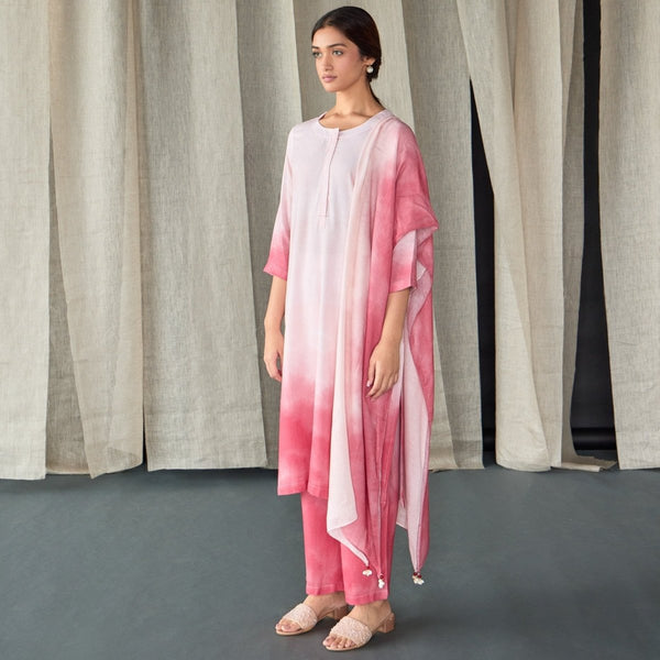 Peach Ombre Linen Kurta Set | Verified Sustainable Womens Kurta on Brown Living™