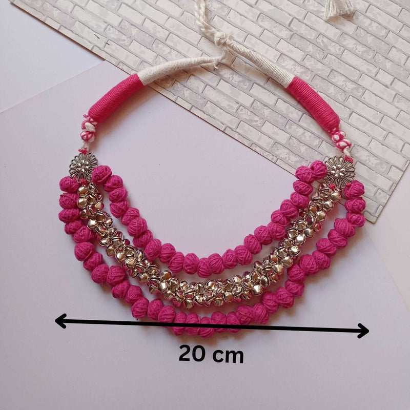 Pink Pom Pom Ghungroo Choker Plus Long Necklace | Verified Sustainable Womens Necklaces on Brown Living™