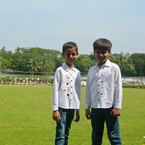 Playing Cards & Dice Embroidered 100% Organic Cotton - White | Verified Sustainable Kids Shirts on Brown Living™