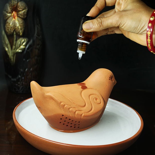 Porus Terracotta Bird Air Aroma Diffuser for Indoor Table Top | Set of 1 Bird + 6 Perfumes 10 ml Each | Verified Sustainable Candles & Fragrances on Brown Living™