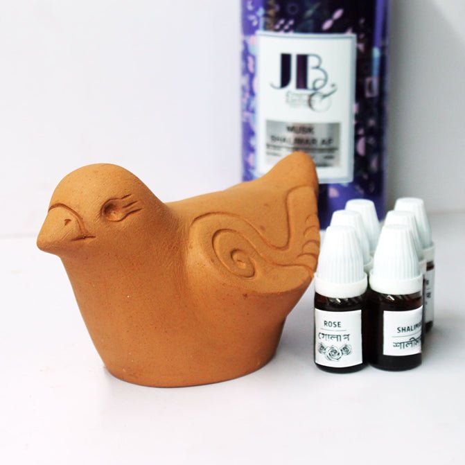 Porus Terracotta Bird Air Aroma Diffuser for Indoor Table Top | Set of 1 Bird + 6 Perfumes 10 ml Each | Verified Sustainable Candles & Fragrances on Brown Living™