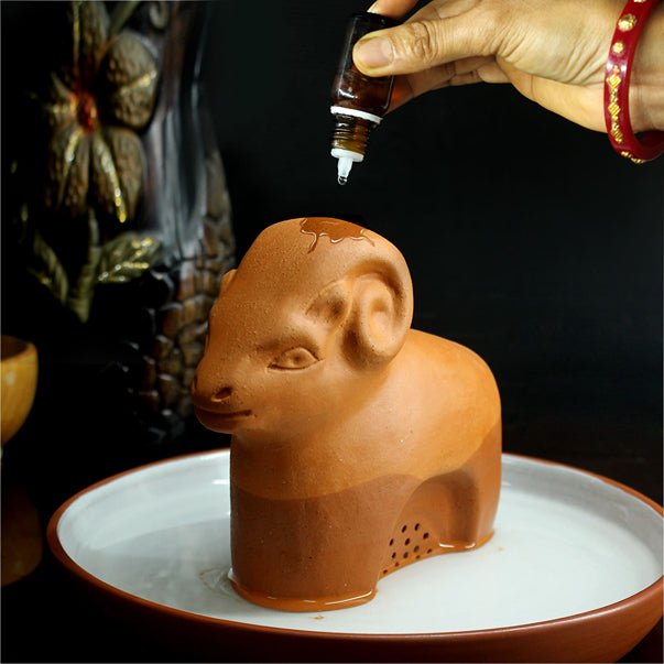 Porus Terracotta Capricorn Air Aroma Diffuser for Indoors Table Top | Set of 1 Capricorn + 6 Perfumes 10 ml Each | Verified Sustainable Candles & Fragrances on Brown Living™