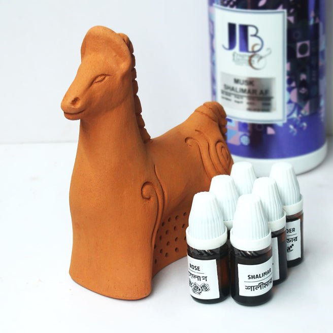 Porus Terracotta Horse Air Aroma Diffuser for Indoor Table Top | Set of 1 Horse + 6 Perfumes 10 ml Each | Verified Sustainable Candles & Fragrances on Brown Living™