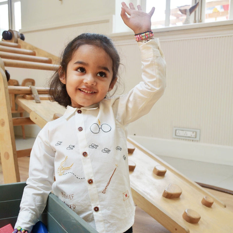 Potter-Magic Embroidered Unisex Organic Cotton Shirt- White | Verified Sustainable Kids Shirts on Brown Living™