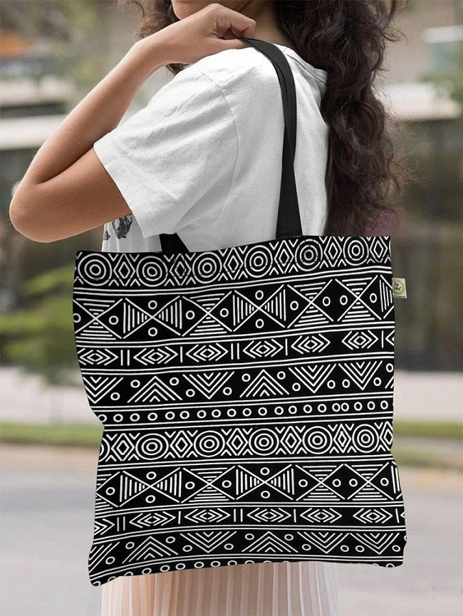 Premium Cotton Canvas Tote Bag - Aztec Black | Verified Sustainable Tote Bag on Brown Living™