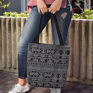 Premium Cotton Canvas Tote Bag - Aztec Black | Verified Sustainable Tote Bag on Brown Living™