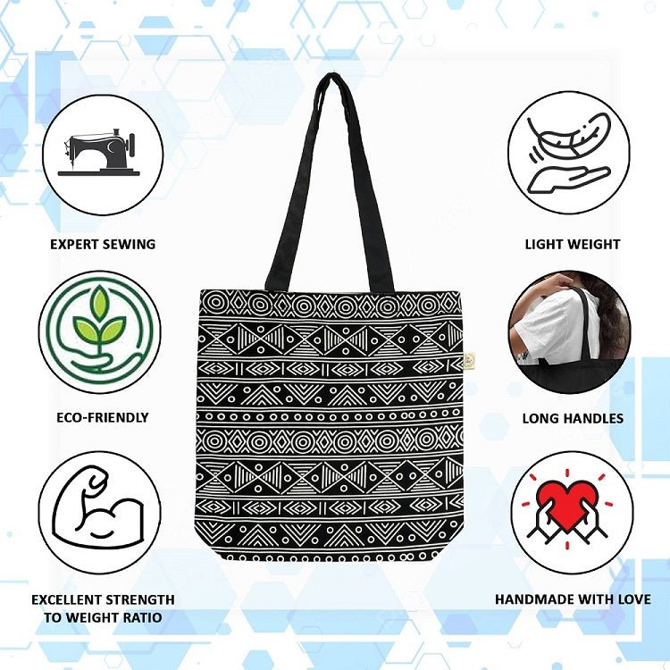 Premium Cotton Canvas Tote Bag - Aztec Black | Verified Sustainable Tote Bag on Brown Living™