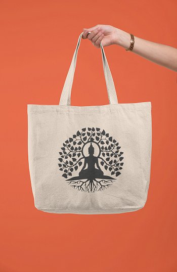 Premium Cotton Canvas Tote Bag - Buddha White | Verified Sustainable Tote Bag on Brown Living™