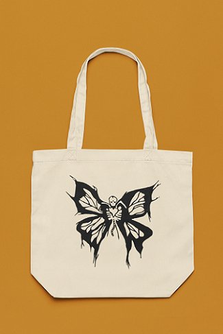 Premium Cotton Canvas Tote Bag - Butterfly White | Verified Sustainable Tote Bag on Brown Living™