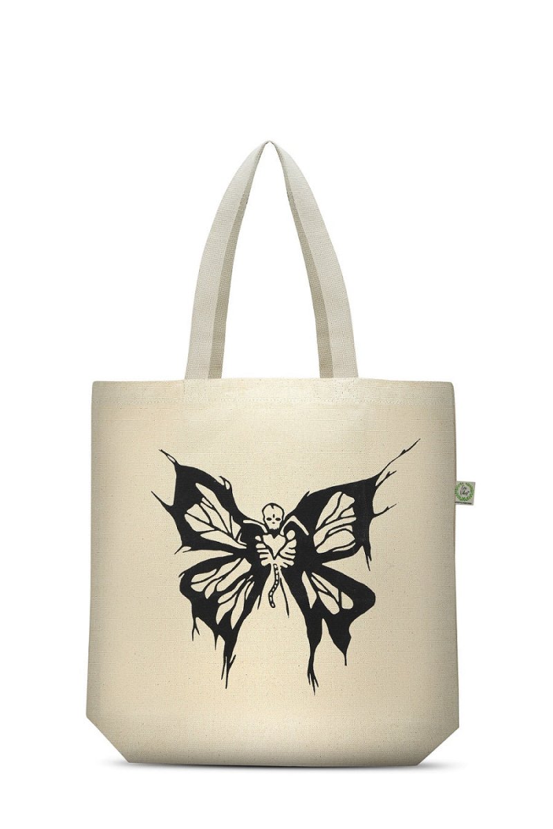 Premium Cotton Canvas Tote Bag - Butterfly White | Verified Sustainable Tote Bag on Brown Living™