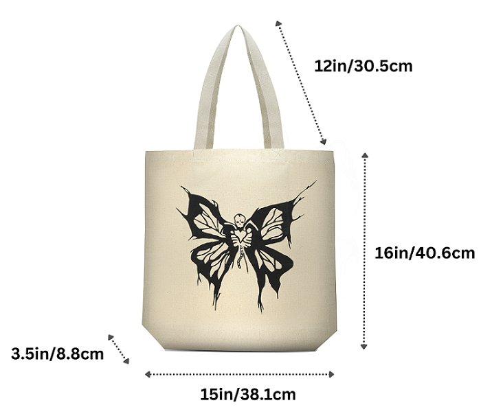 Premium Cotton Canvas Tote Bag - Butterfly White | Verified Sustainable Tote Bag on Brown Living™