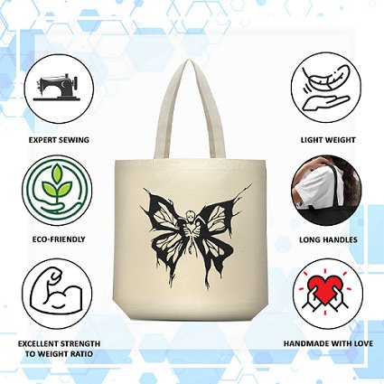 Premium Cotton Canvas Tote Bag - Butterfly White | Verified Sustainable Tote Bag on Brown Living™