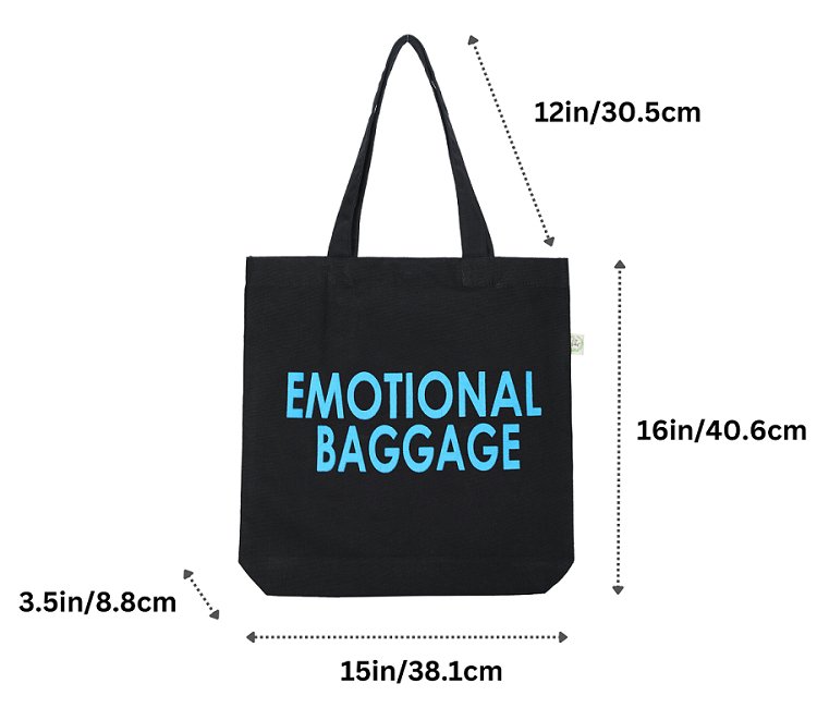 Premium Cotton Canvas Tote Bag - Emotional Baggage Black | Verified Sustainable Tote Bag on Brown Living™