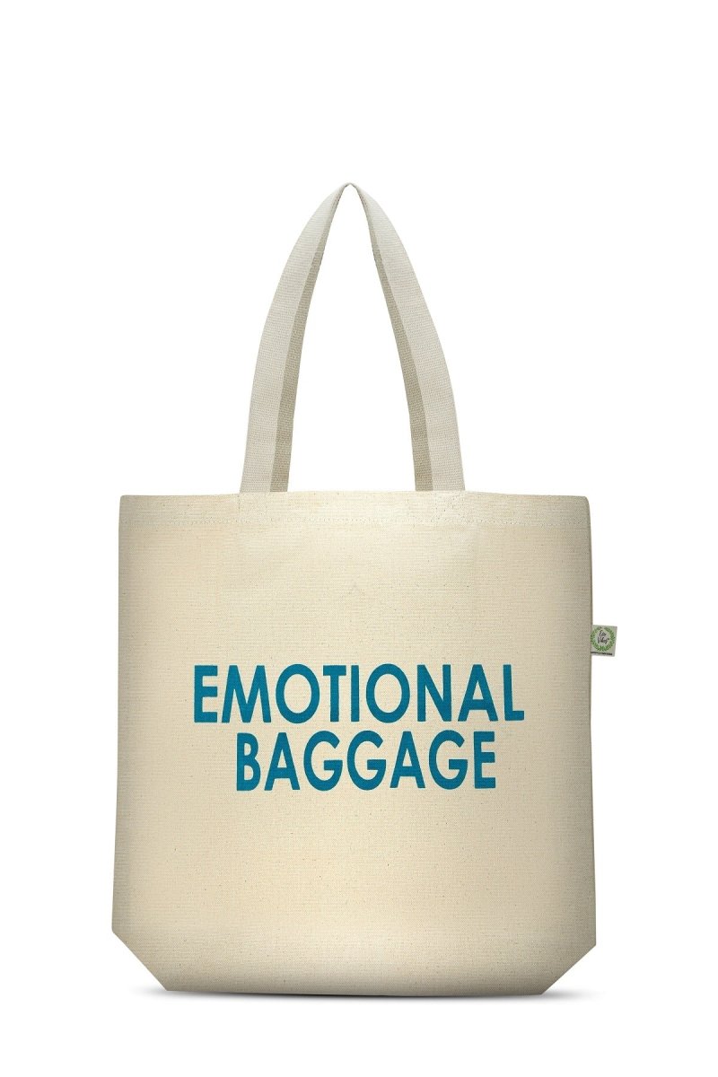 Premium Cotton Canvas Tote Bag - Emotional Baggage White | Verified Sustainable Tote Bag on Brown Living™