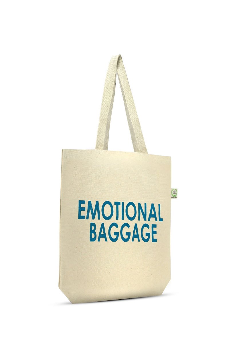 Premium Cotton Canvas Tote Bag - Emotional Baggage White | Verified Sustainable Tote Bag on Brown Living™