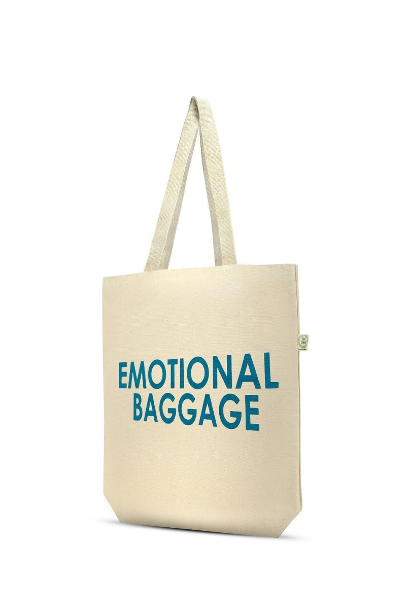 Premium Cotton Canvas Tote Bag - Emotional Baggage White | Verified Sustainable Tote Bag on Brown Living™