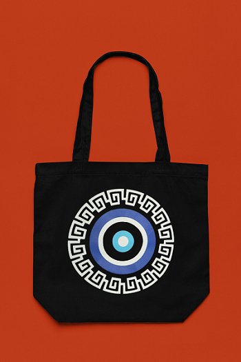 Premium Cotton Canvas Tote Bag - Evil Eye Black | Verified Sustainable Tote Bag on Brown Living™