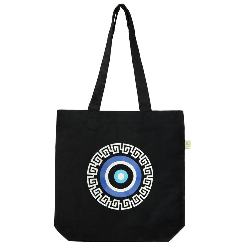 Premium Cotton Canvas Tote Bag - Evil Eye Black | Verified Sustainable Tote Bag on Brown Living™