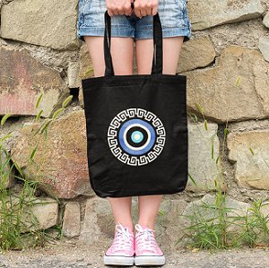 Premium Cotton Canvas Tote Bag - Evil Eye Black | Verified Sustainable Tote Bag on Brown Living™