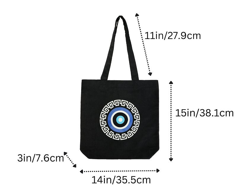 Premium Cotton Canvas Tote Bag - Evil Eye Black | Verified Sustainable Tote Bag on Brown Living™