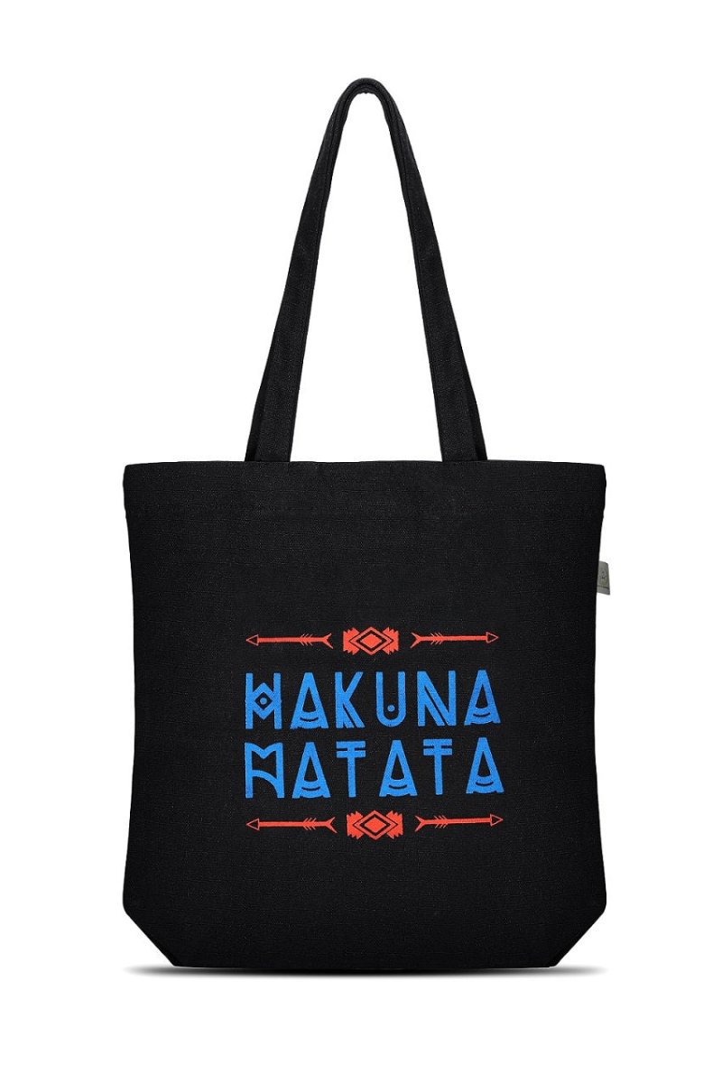 Premium Cotton Canvas Tote Bag - Hakuna Matata Black | Verified Sustainable Tote Bag on Brown Living™