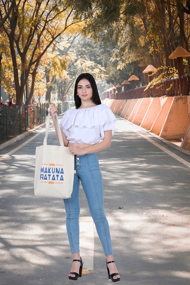 Premium Cotton Canvas Tote Bag - Hakuna Matata White | Verified Sustainable Tote Bag on Brown Living™