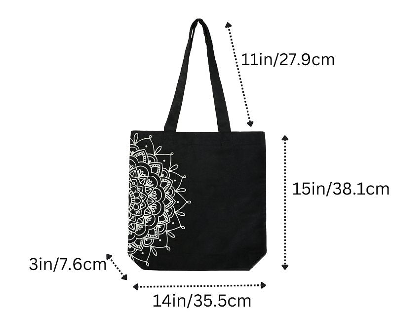 Premium Cotton Canvas Tote Bag - Half Mandala Black | Verified Sustainable Tote Bag on Brown Living™