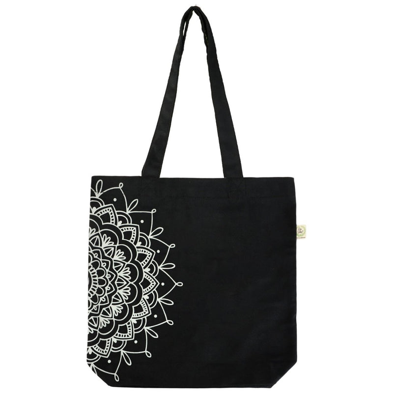 Premium Cotton Canvas Tote Bag - Half Mandala Black | Verified Sustainable Tote Bag on Brown Living™