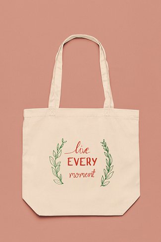 Premium Cotton Canvas Tote Bag - Live Every Moment White | Verified Sustainable Tote Bag on Brown Living™