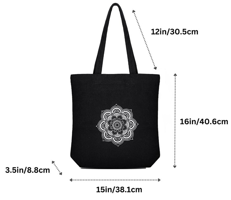 Premium Cotton Canvas Tote Bag - Mandala Black | Verified Sustainable Tote Bag on Brown Living™