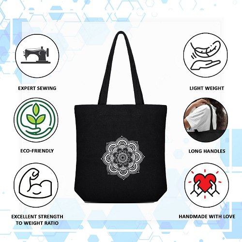 Premium Cotton Canvas Tote Bag - Mandala Black | Verified Sustainable Tote Bag on Brown Living™