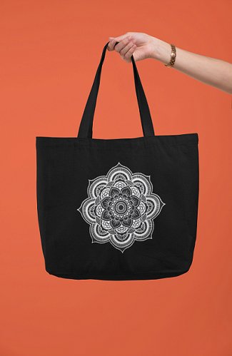 Premium Cotton Canvas Tote Bag - Mandala Black | Verified Sustainable Tote Bag on Brown Living™