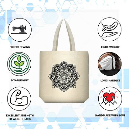 Premium Cotton Canvas Tote Bag - Mandala White | Verified Sustainable Tote Bag on Brown Living™