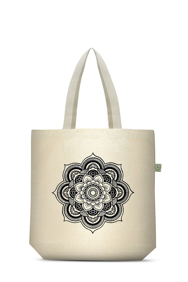 Premium Cotton Canvas Tote Bag - Mandala White | Verified Sustainable Tote Bag on Brown Living™