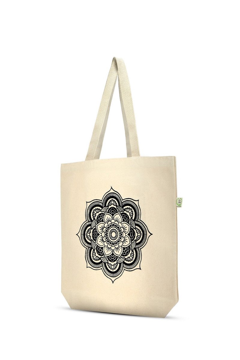 Premium Cotton Canvas Tote Bag - Mandala White | Verified Sustainable Tote Bag on Brown Living™