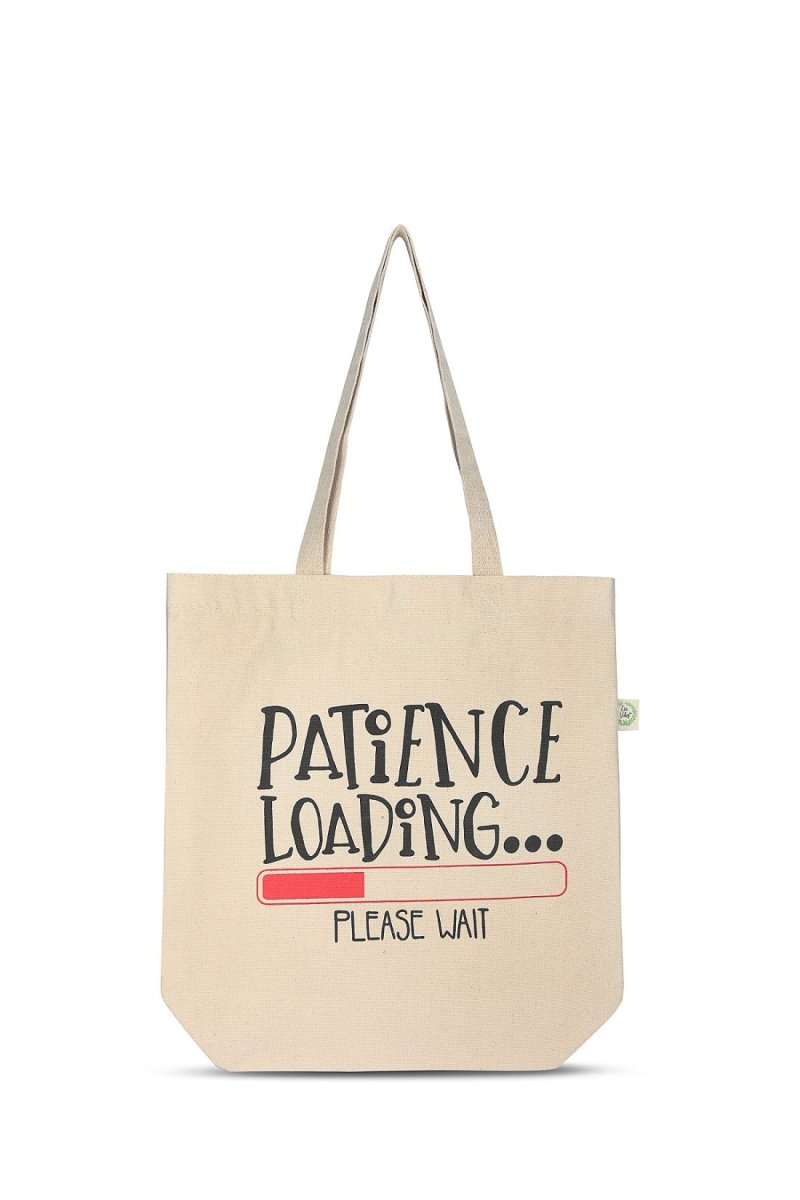 Premium Cotton Canvas Tote Bag - Patience Loading White | Verified Sustainable Tote Bag on Brown Living™