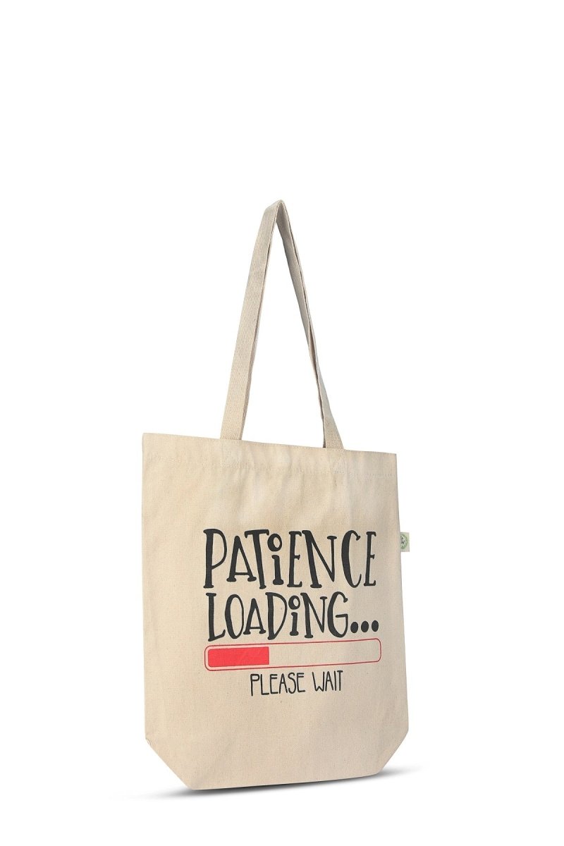 Premium Cotton Canvas Tote Bag - Patience Loading White | Verified Sustainable Tote Bag on Brown Living™