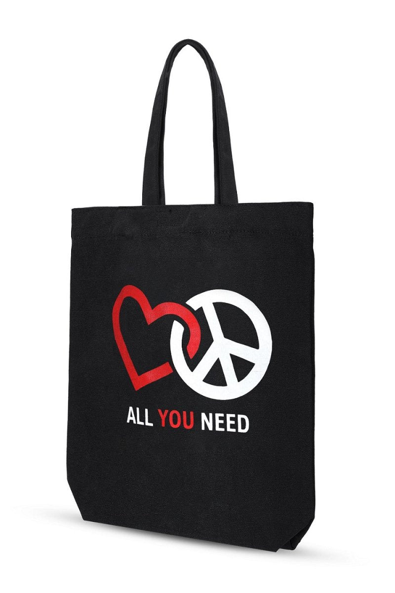 Premium Cotton Canvas Tote Bag - Peace & Love Black | Verified Sustainable Tote Bag on Brown Living™