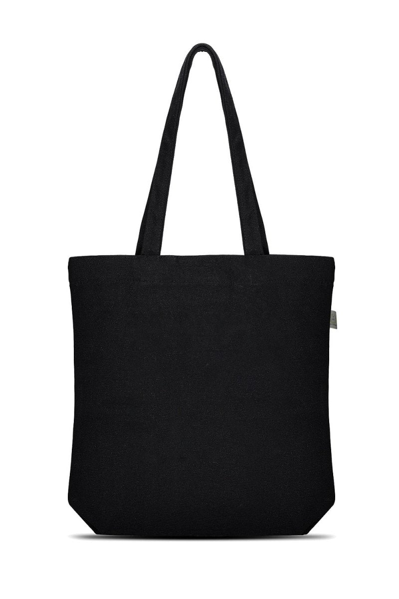 Premium Cotton Canvas Tote Bag - Peace & Love Black | Verified Sustainable Tote Bag on Brown Living™