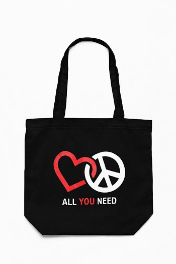 Premium Cotton Canvas Tote Bag - Peace & Love Black | Verified Sustainable Tote Bag on Brown Living™