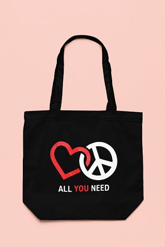 Premium Cotton Canvas Tote Bag - Peace & Love Black | Verified Sustainable Tote Bag on Brown Living™