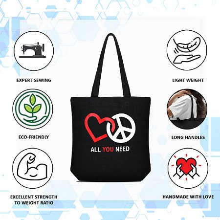 Premium Cotton Canvas Tote Bag - Peace & Love Black | Verified Sustainable Tote Bag on Brown Living™