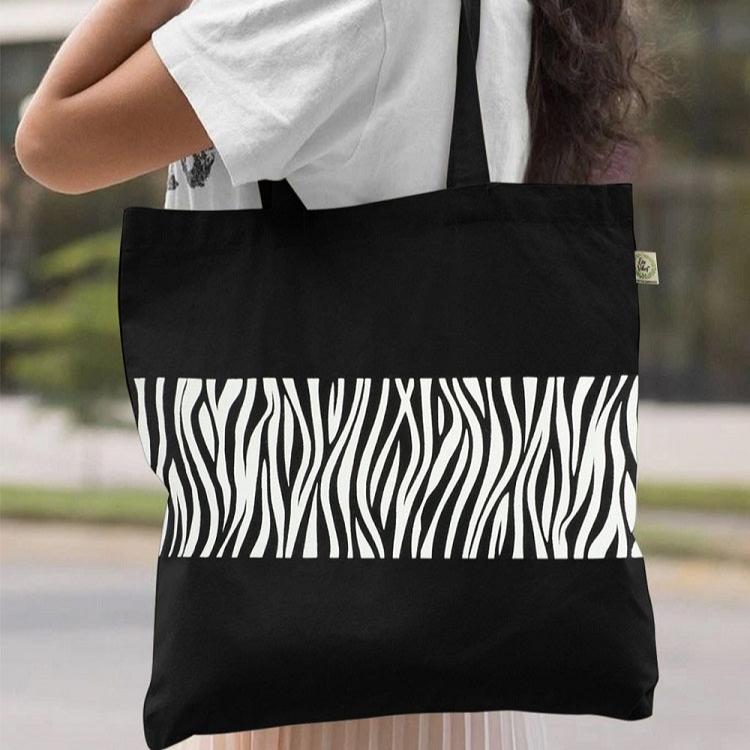 Premium Cotton Canvas Tote Bag - Zebra Black | Verified Sustainable Tote Bag on Brown Living™