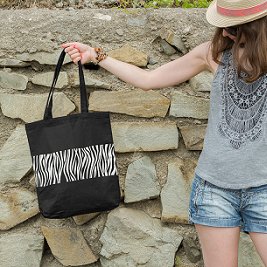 Premium Cotton Canvas Tote Bag - Zebra Black | Verified Sustainable Tote Bag on Brown Living™