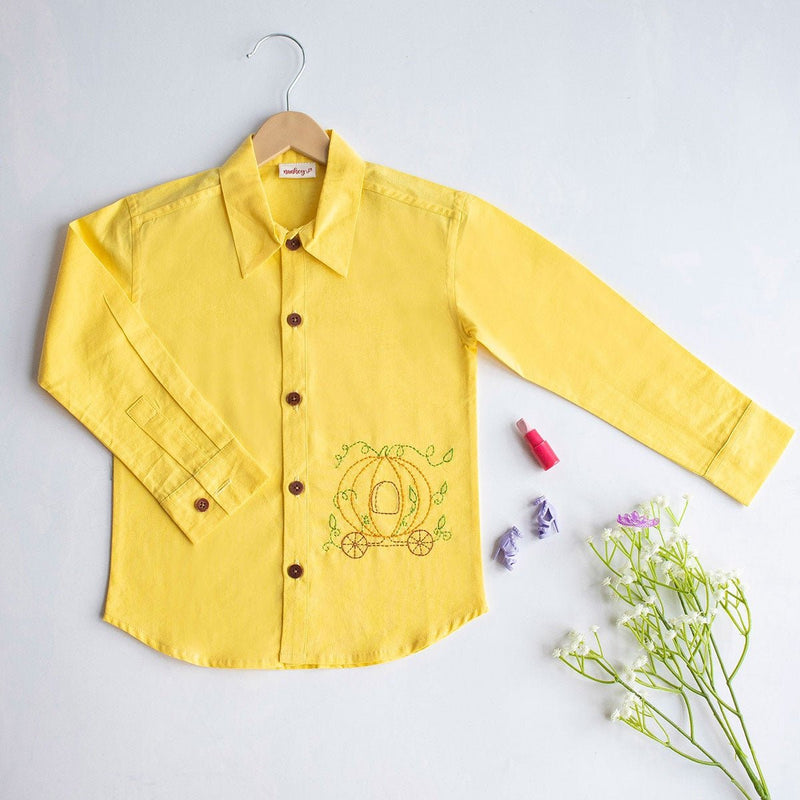 Pumpkin Carriage Embroidered Organic Cotton Shirt- Yellow | Verified Sustainable Kids Shirts on Brown Living™