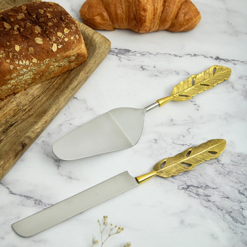 Punkh Cake and Knife Brass & Stainless Steel Server | Verified Sustainable Kitchen Tools on Brown Living™