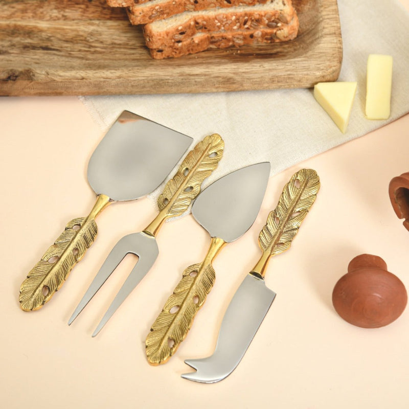 Punkh Cheese Brass & Stainless Steel Knife Set | Verified Sustainable Kitchen Tools on Brown Living™