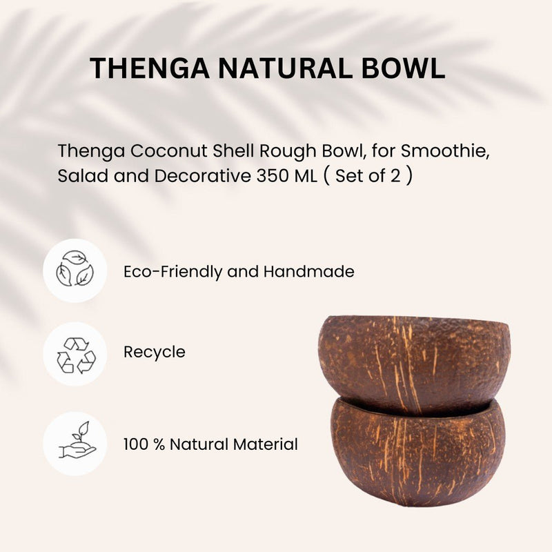 Raw Natural Coconut Shell Bowl - 350ml (Set of 2) | Verified Sustainable Plates & Bowls on Brown Living™