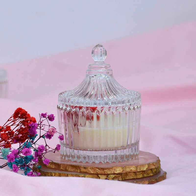 Rose Crystal Jar Soy Wax Candle with Flowers | Verified Sustainable Candles & Fragrances on Brown Living™