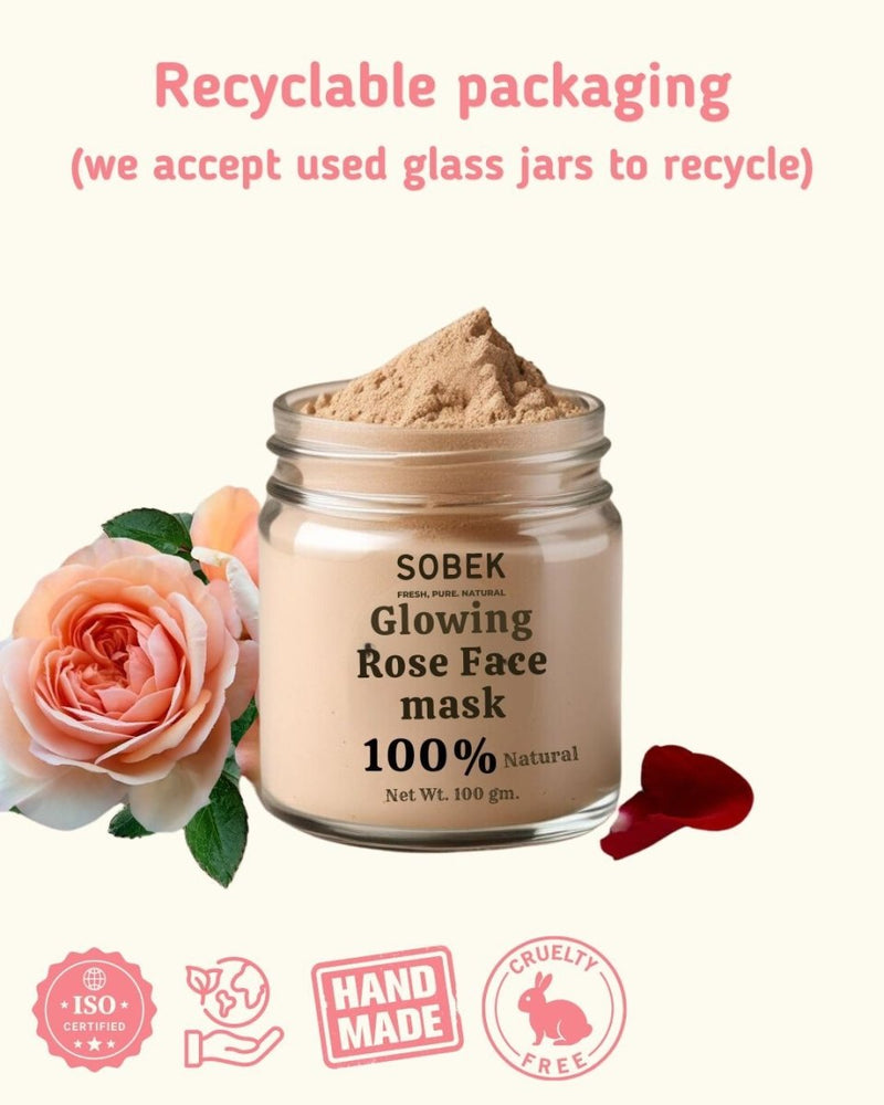 Rose Glowing Powder Face Mask Pack 100 g | Verified Sustainable Face Mask on Brown Living™